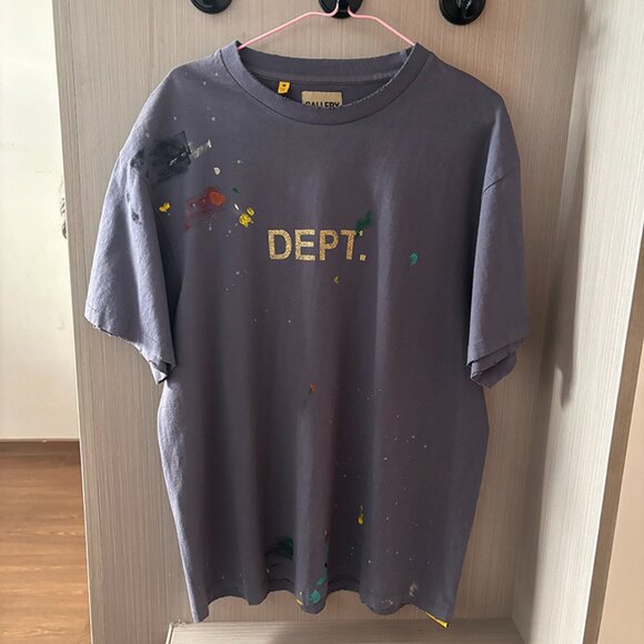 Gallery Dept. Dept Logo Loose Round Neck Hand Painted Navy Tee - Picture 1 of 5
